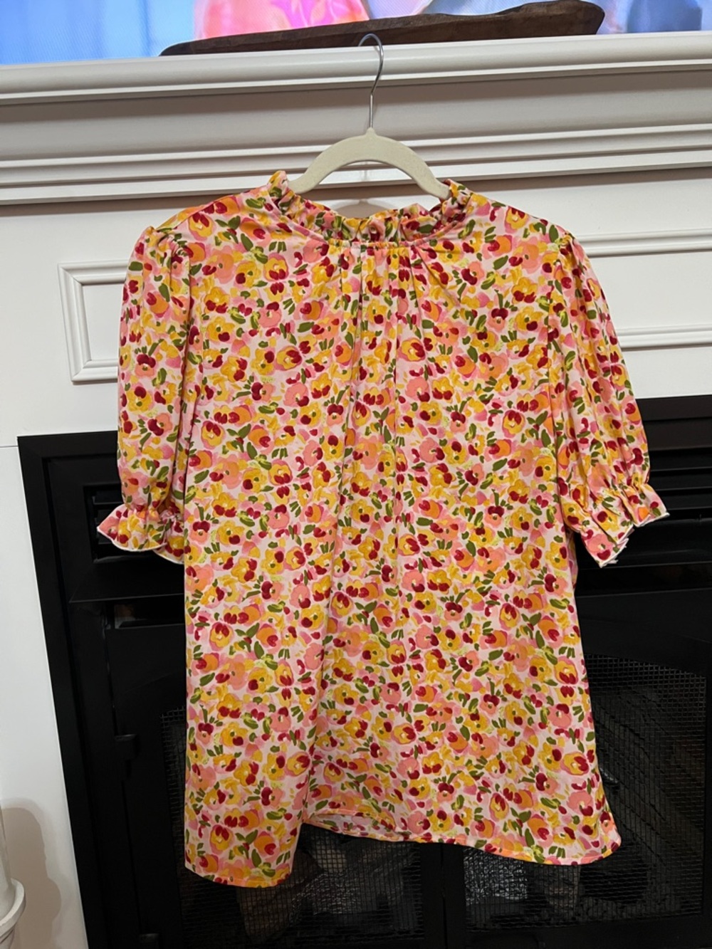 Floral Pink Yellow Green Short Sleeve Blouse
